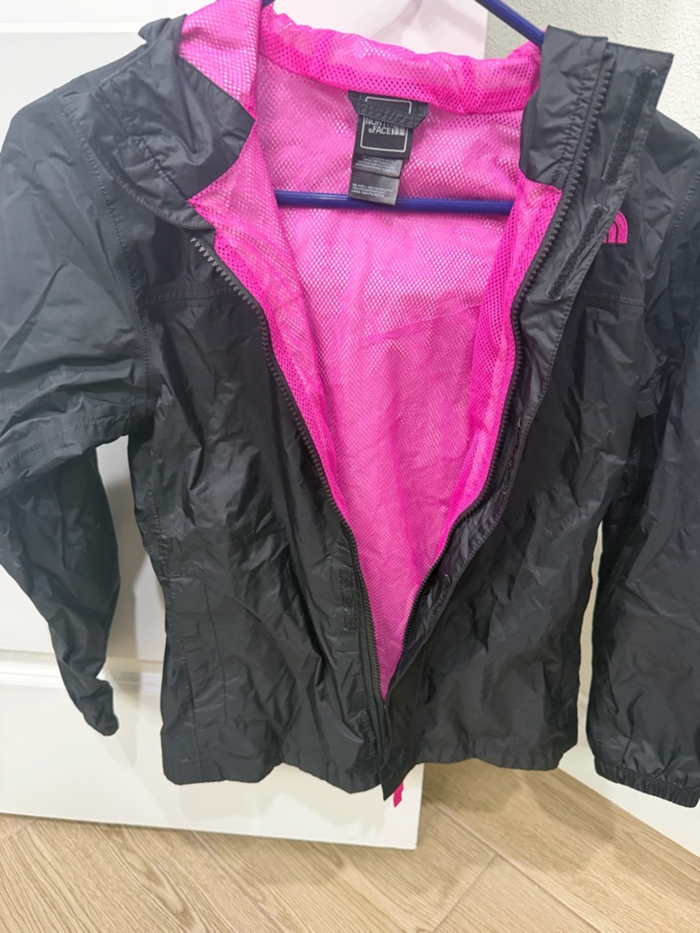The North Face Black Kids' Hooded Rain Jacket with Pink Logo - Picture 4 of 4